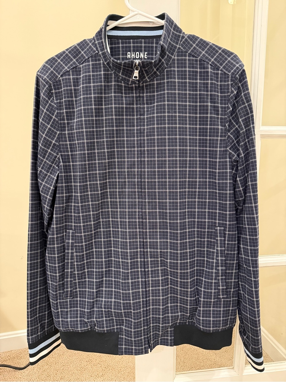 RHONE Navy Plaid Zip-Front Track Jacket